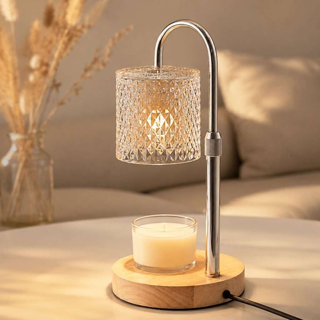 GODONLIF Cut Glass and Wood Adjustable Height Candle Warmer Lamp