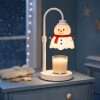 Frosted snowman shade with a red scarf glowing over a glass jar candle on a white round base, GODONLIF snowman decor lamp